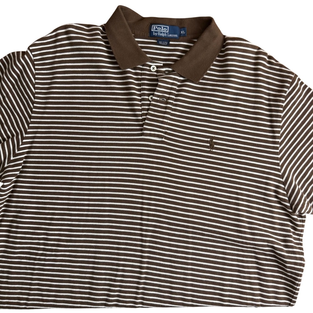 Polo Ralph Lauren Men's Brown White Striped Short Sleeve‎ Polo Shirt Size XL